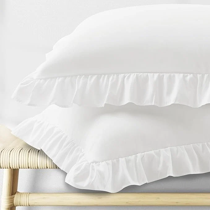 Proven KKJIAF Ruffle Pillow Cases Standard Size Set of 2 Ruffled Pillow Covers with Envelope Closure Wrinkle Resistant Pillowcases 20 quot x 26 quot Ruffled Pillow Shams White Easy-to-Use