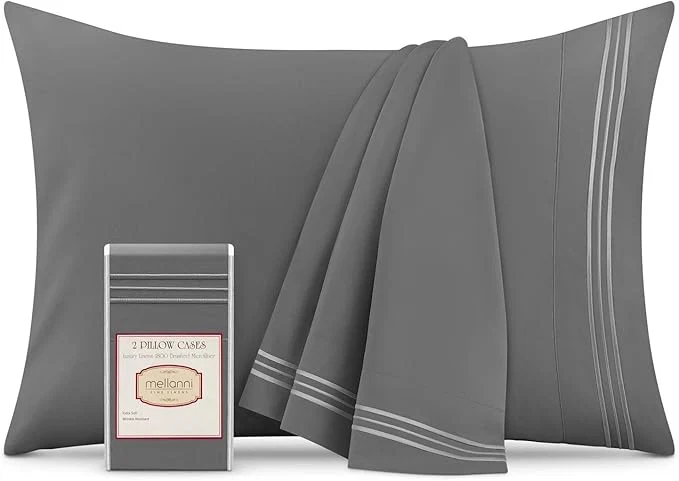 Organic Mellanni Pillow Cases – Luxury Extra Soft Cooling Pillow Covers – 2 PC Iconic Collection Pillowcases – Envelope Closure Standard Queen 20 quot x 30 quot Gray Stylish