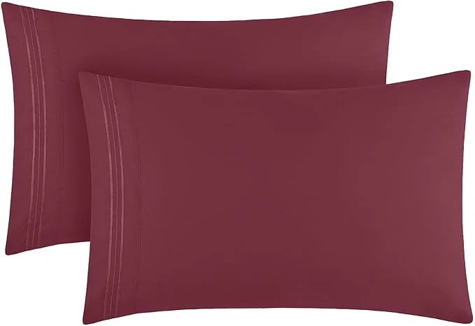 Minimalist Mellanni Pillow Cases – Luxury Extra Soft Cooling Pillow Covers – 2 PC Iconic Collection Pillowcases – Envelope Closure Standard Queen 20 quot x 30 quot Burgundy World-Class