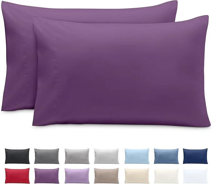 Convenient Bare Home Microfiber Pillow Cases – King 20×36 – Cooling Pillowcases – Double Brushed – Easy Care – Envelope Closure King Pillowcase Set of 2 Plum Specialty