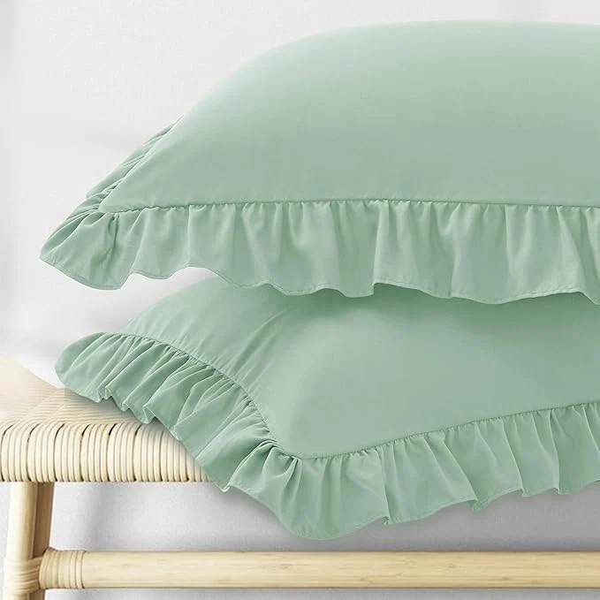 Official KKJIAF Ruffle Pillow Cases Queen Size Set of 2 Ruffled Pillow Covers with Envelope Closure Wrinkle Resistant Pillowcases 20 quot x 30 quot Sage Green First-Class
