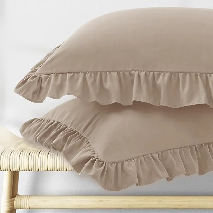 Trusted KKJIAF Ruffle Pillow Cases King Size Set of 2 Ruffled Pillow Covers with Envelope Closure Wrinkle Resistant Pillowcases 20 quot x 36 quot Ruffled Pillow Shams Khaki Superior