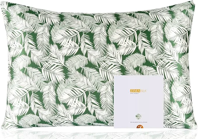 Premium ZIMASILK Pure Mulberry Silk Pillowcase for Hair and Skin Health Both Sides 19 Momme Silk Floral Print 1pc Standard 20 39 39 x26 39 39 White Leaves Outstanding