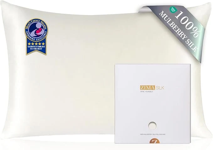 Genuine ZIMASILK Pure Mulberry Silk Pillowcase for Hair and Skin Health Soft and Smooth Both Sides Premium Grade 6A Silk 600 Thread Count with Hidden Zipper 1pc King 20 39 39 x36 39 39 Ivory Modern