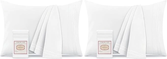 High-End Mellanni Pillow Cases – Luxury Extra Soft Cooling Pillow Covers – 2 PC Iconic Collection Pillowcases – Envelope Closure Standard Queen 20 quot x 30 quot White Pack of 2 Clean