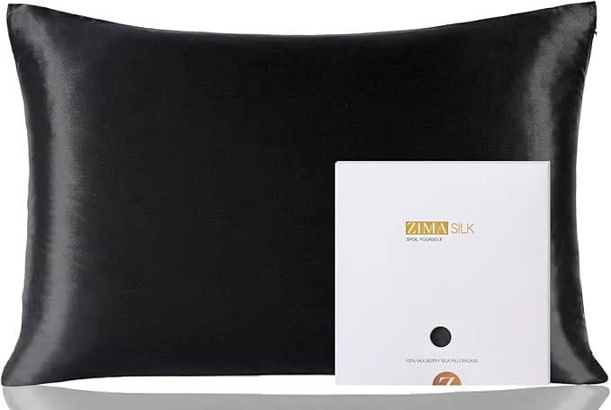 High-End ZIMASILK Pure Mulberry Silk Pillowcase for Hair and Skin Health Soft and Smooth Both Sides Premium Grade 6A Silk 600 Thread Count with Hidden Zipper 1pc Queen 20 39 39 x30 39 39 Black Premium Material