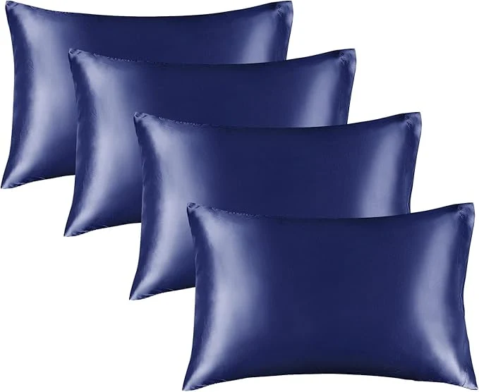 Breathable BEDELITE Satin Pillowcase for Hair and Skin Super Soft Similar to Silk Pillow Cases 4 Pack with Envelope Closure Cooling Pillowcases for Women Men 20 quot x36 quot King Size Navy Exclusive