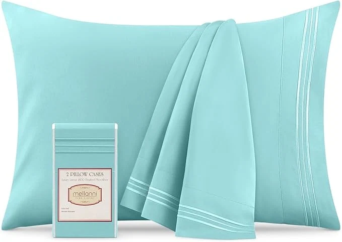 Elegant Mellanni Pillow Cases – Luxury Extra Soft Cooling Pillow Covers – 2 PC Iconic Collection Pillowcases – Envelope Closure King 20 quot x 40 quot Aqua User-Friendly