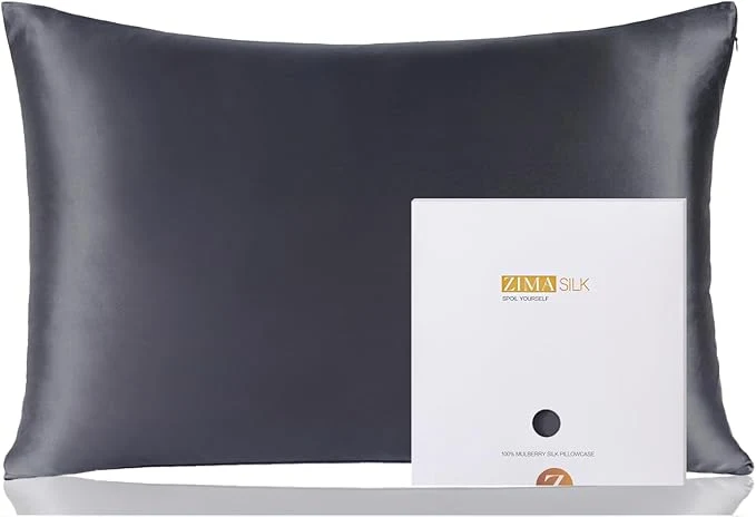 Expertly Made ZIMASILK Pure Mulberry Silk Pillowcase for Hair and Skin Health Soft and Smooth Both Sides Premium Grade 6A Silk 600 Thread Count with Hidden Zipper 1pc Standard 20 39 39 x26 39 39 Dark Gray Selected