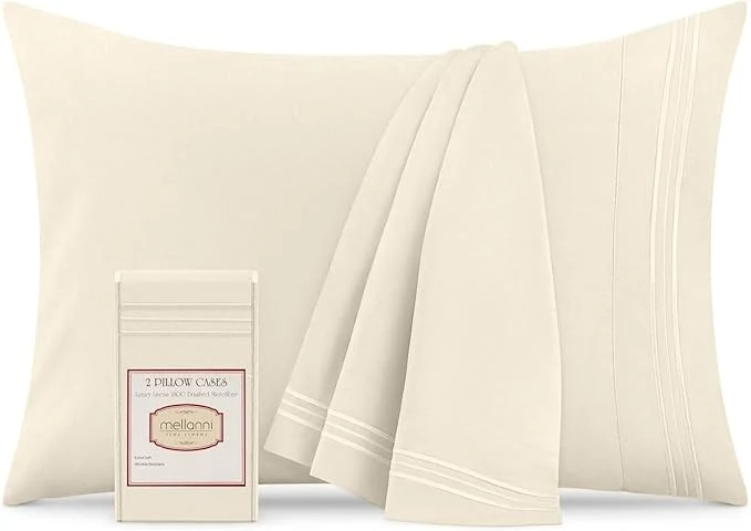 Trendy Mellanni Pillow Cases – Luxury Extra Soft Cooling Pillow Covers – 2 PC Iconic Collection Pillowcases – Envelope Closure King 20 quot x 40 quot Golden Ivory