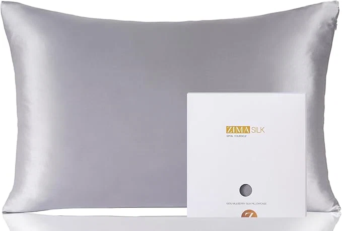 Flexible ZIMASILK Pure Mulberry Silk Pillowcase for Hair and Skin Health Soft and Smooth Both Sides Premium Grade 6A Silk 600 Thread Count with Hidden Zipper 1pc Queen 20 39 39 x30 39 39 Silver Grey Official