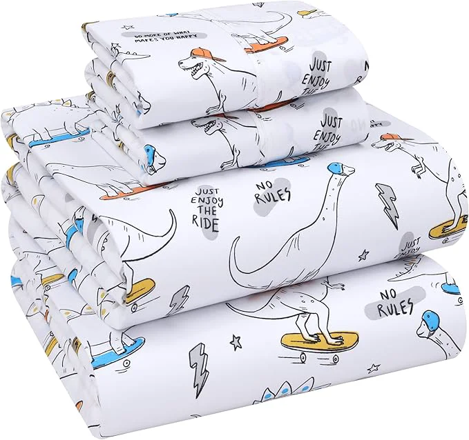 Verified RUVANTI Cotton Sheets – Queen Size Percale Bedding Cooling amp Breathable Floral Design Durable with a Crisp Soft amp Comfortable Feel 16 quot Deep Pocket 4-Piece Set Dino Reusable