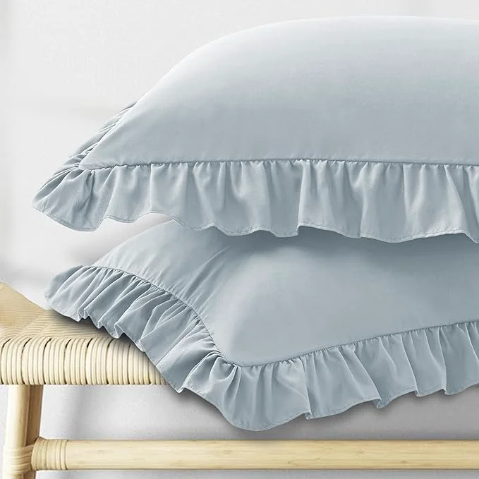 Responsible KKJIAF Ruffle Pillow Cases Standard Size Set of 2 Ruffled Pillow Covers with Envelope Closure Wrinkle Resistant Ruffled Pillow Shams 20 quot x 26 quot Dusty Blue Versatile