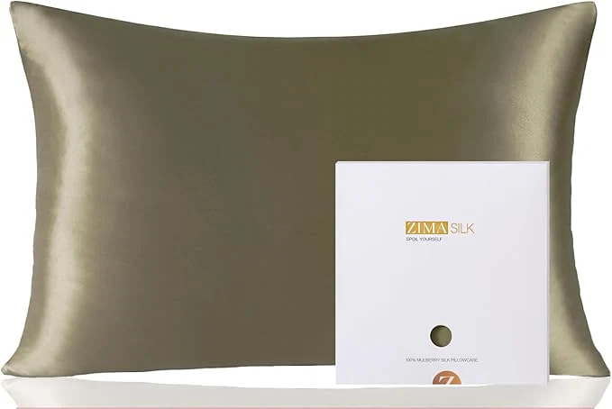 Modern ZIMASILK Pure Mulberry Silk Pillowcase for Hair and Skin Health Soft and Smooth Both Sides Premium Grade 6A Silk 600 Thread Count with Hidden Zipper 1pc Standard 20 39 39 x26 39 39 Olive Grey First-Class