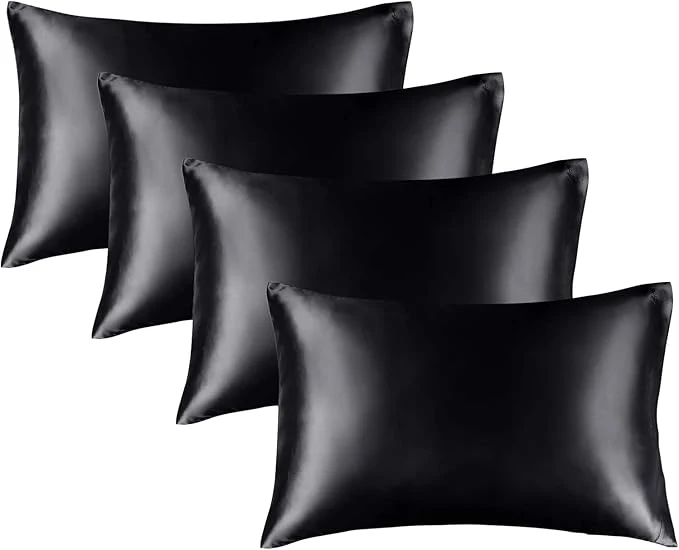 Trusted BEDELITE Satin Pillowcase for Hair and Skin Super Soft Similar to Silk Pillow Cases 4 Pack with Envelope Closure Cooling Pillowcases for Women Men 20 quot x36 quot King Size Black Elegant