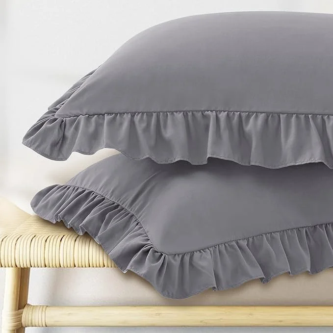 User-Friendly KKJIAF Ruffle Pillow Cases Standard Size Set of 2 Ruffled Pillow Covers with Envelope Closure Wrinkle Resistant Ruffled Pillow Shams 20 quot x 26 quot Grey Recyclable