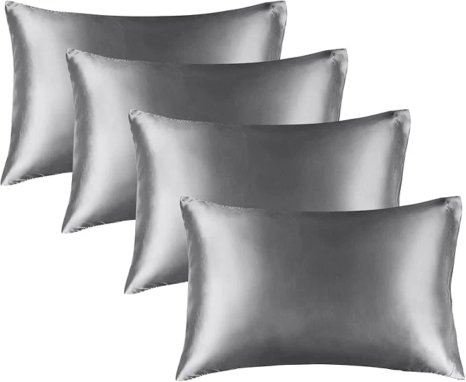 Sophisticated BEDELITE Satin Pillowcase for Hair and Skin Super Soft Similar to Silk Pillow Cases 4 Pack with Envelope Closure Cooling Pillowcases for Women Men 20 quot x36 quot King Size Dark Grey Trendy