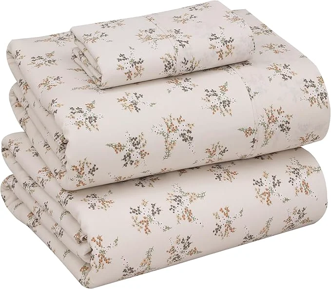 Pure RUVANTI Cotton Sheets – Twin XL Size Percale Bedding Cooling amp Breathable Floral Design Durable with a Crisp Soft amp Comfortable Feel 16 quot Deep Pocket 3-Piece Set Twin Spring Practical