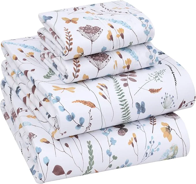 Fashionable RUVANTI Cotton Sheets – Full Size Percale Bedding Cooling amp Breathable Floral Design Durable with a Crisp Soft amp Comfortable Feel 16 quot Deep Pocket 4-Piece Set Fern Class Traditional