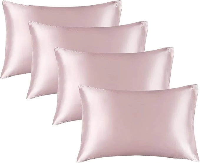 Exclusive BEDELITE Satin Pillowcase for Hair and Skin Super Soft Similar to Silk Pillow Cases 4 Pack with Envelope Closure Cooling Pillowcases for Women Men 20 quot x36 quot King Size Lotus Pink Dependable