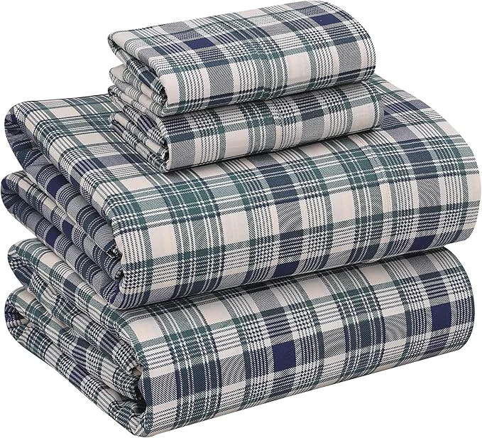 Effective RUVANTI Cotton Sheets – Queen Size Percale Bedding Cooling amp Breathable Floral Design Durable with a Crisp Soft amp Comfortable Feel 16 quot Deep Pocket 4-Piece Set Greenish Blue Plaid Sophisticated