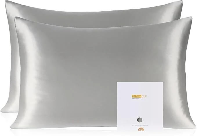 Detailed ZIMASILK Pure Mulberry Silk Pillowcase 2 Pack Soft and Smooth Both Sides Premium Grade 6A Silk 600 Thread Count with Hidden Zipper Queen 20 39 39 x30 39 39 Grey Expertly Made
