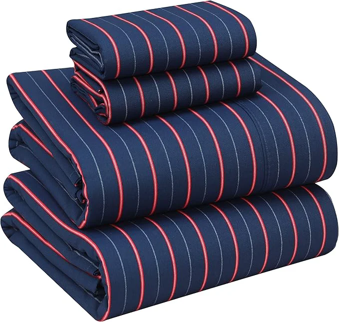 Professional RUVANTI Cotton Sheets – King Size Percale Bedding Cooling amp Breathable Floral Design Durable with a Crisp Soft amp Comfortable Feel 16 quot Deep Pocket 4-Piece Set Nautical Sustainable