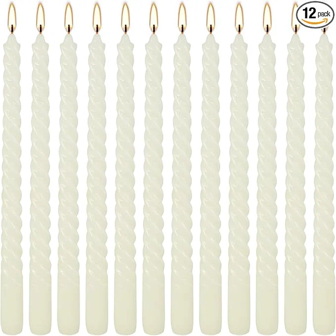 Smart WPONSZU 10 Inch Ivory Spiral Taper Candle Set of 12 Pack Unscented Dripless Recyclable