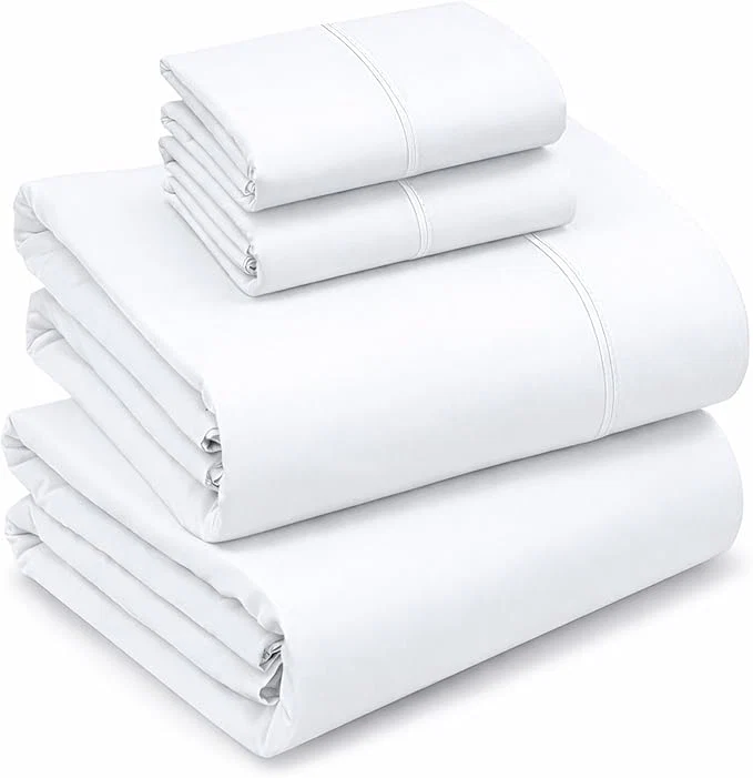 Minimalist RUVANTI Cotton Sheets – Queen Size Percale Bedding Cooling amp Breathable Durable with a Crisp Soft amp Comfortable Feel 16 quot Deep Pocket 4-Piece Set Bright White Crafted