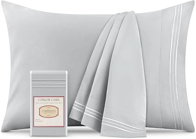 Minimalist Mellanni Pillow Cases – Luxury Extra Soft Cooling Pillow Covers – 2 PC Iconic Collection Pillowcases – Envelope Closure Standard Queen 20 quot x 30 quot Light Gray Responsible