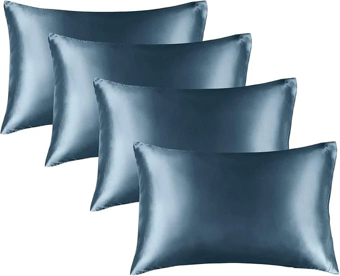 Solid BEDELITE Satin Pillowcase for Hair and Skin Super Soft Similar to Silk Pillow Cases 4 Pack with Envelope Closure Cooling Pillowcases for Women Men 20 quot x30 quot Queen Size Bluesteel