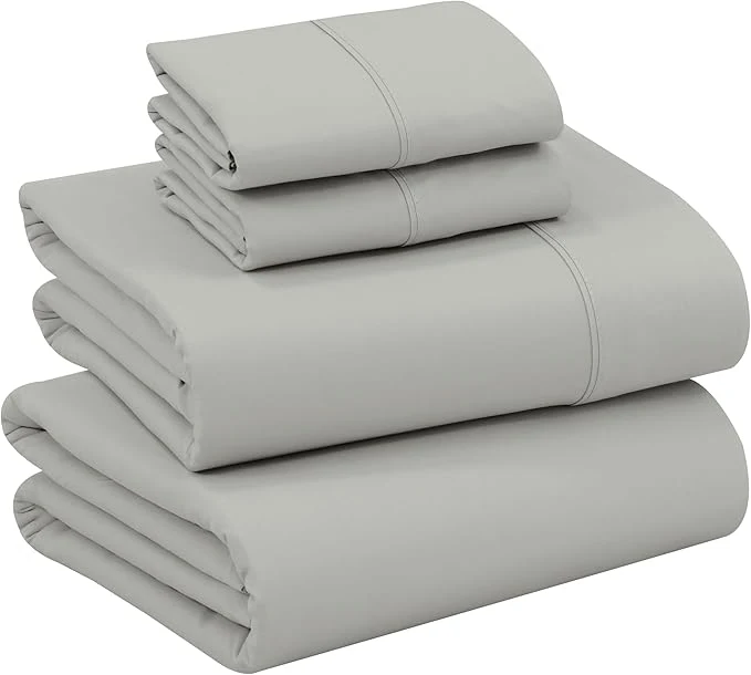RUVANTI Cotton Sheets – Full Size Percale Bedding Cooling amp Breathable Durable with a Crisp Soft amp Comfortable Feel 16 quot Deep Pocket 4-Piece Set Silver Sustainable