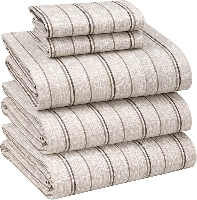 Casual RUVANTI Cotton Sheets – Split King Size Percale Bedding Cooling amp Breathable Floral Design Durable with a Crisp Soft amp Comfortable Feel 16 quot Deep Pocket 5-Piece Set Brown Stripes Fine Crafted