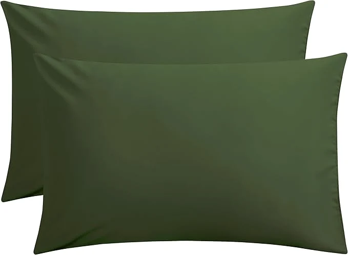 Outstanding FLXXIE Pillow Cases Queen Soft Microfiber Pillow Covers with Envelope Closure Wrinkle Resistant Pillowcases 2 Piece Set 20×30 Olive Green Environmentally Friendly