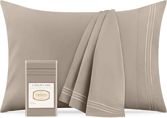Authentic Mellanni Pillow Cases – Luxury Extra Soft Cooling Pillow Covers – 2 PC Iconic Collection Pillowcases – Envelope Closure King 20 quot x40 quot Tan Recyclable