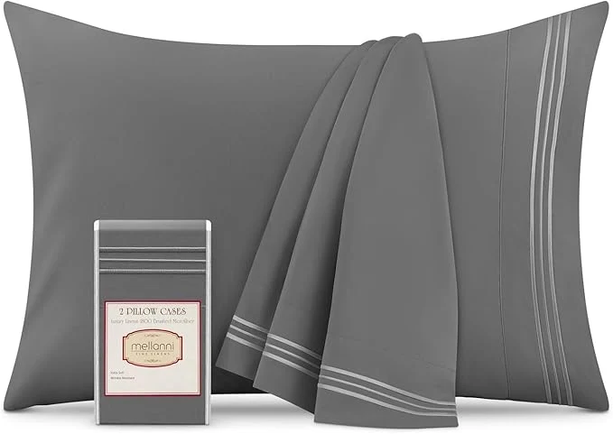 Elegant Mellanni Pillow Cases – Luxury Extra Soft Cooling Pillow Covers – 2 PC Iconic Collection Pillowcases – Envelope Closure King 20 quot x 40 quot Gray Consistent