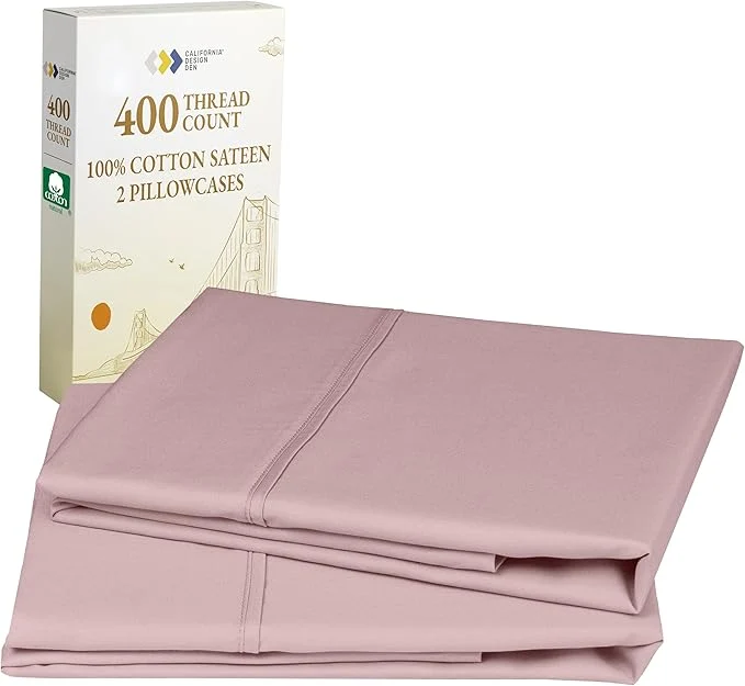 Secure California Design Den Queen Standard Pillow Cases Set of 2-400 Thread Count Sateen Natural Cotton Pillow Covers Queen Size Soft Roomy and Breathable – Mauve Traditional