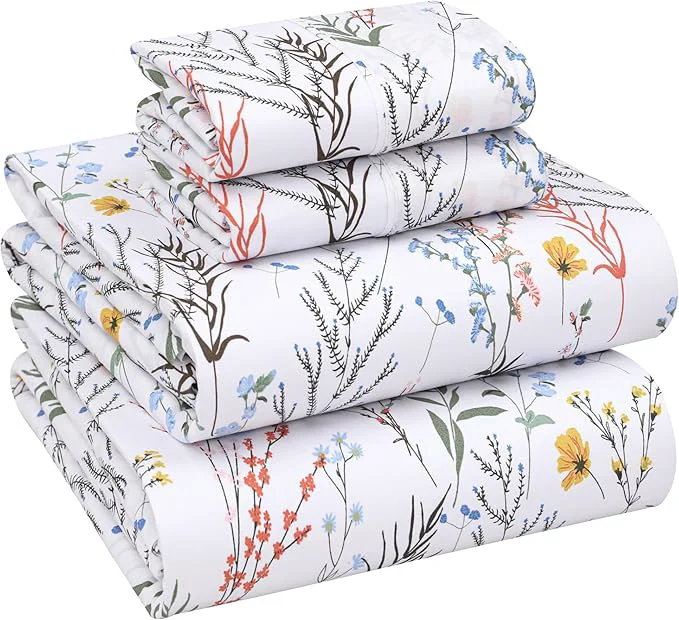 First-Class RUVANTI Cotton Sheets – California King Percale Bedding Cooling amp Breathable Floral Design Durable with a Crisp Soft amp Comfortable Feel 14 quot Deep Pocket 4-Piece Set Aroma Original Design