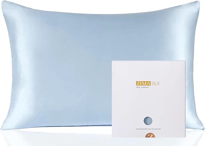 Healthy ZIMASILK Pure Mulberry Silk Pillowcase for Hair and Skin Health Soft and Smooth Both Sides Premium Grade 6A Silk 600 Thread Count with Hidden Zipper 1pc King 20 39 39 x36 39 39 Light Blue