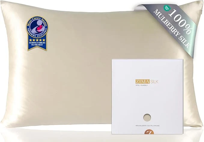 Reusable ZIMASILK Pure Mulberry Silk Pillowcase for Hair and Skin Health Soft and Smooth Both Sides Premium Grade 6A Silk 600 Thread Count with Hidden Zipper 1pc Queen 20 39 39 x30 39 39 Beige Crafted