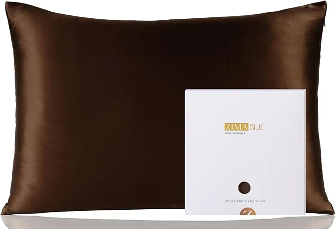 Stylish ZIMASILK Pure Mulberry Silk Pillowcase for Hair and Skin Health Soft and Smooth Both Sides Premium Grade 6A Silk 600 Thread Count with Hidden Zipper 1pc Queen 20 39 39 x30 39 39 Chocolate Premium Material
