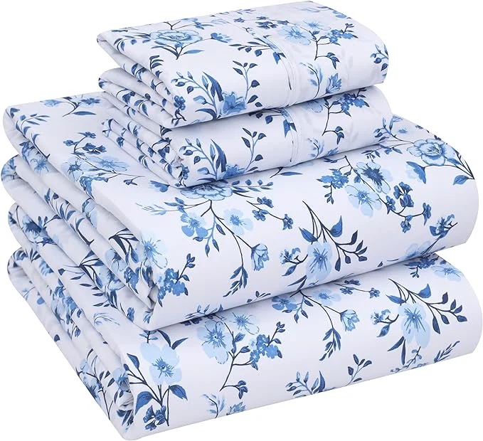 Proven RUVANTI Cotton Sheets – Queen Size Percale Bedding Cooling amp Breathable Floral Design Durable with a Crisp Soft amp Comfortable Feel 16 quot Deep Pocket 4-Piece Set Annual Exclusive