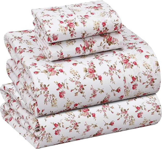 Green RUVANTI Cotton Sheets – Full Size Percale Bedding Cooling amp Breathable Floral Design Durable with a Crisp Soft amp Comfortable Feel 16 quot Deep Pocket 4-Piece Set Bouquet Effective