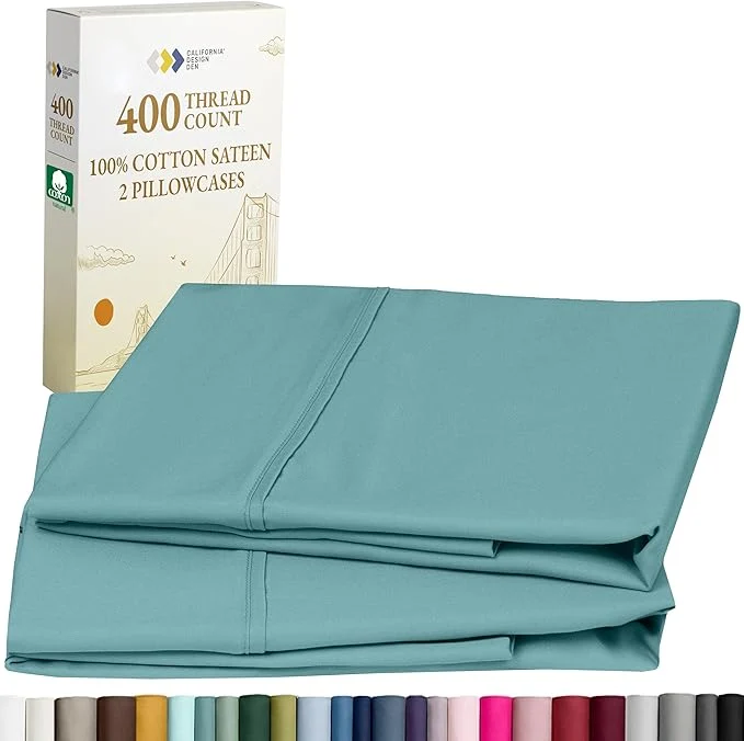 Next-Generation California Design Den Standard Queen Size Pillowcase Set – 400 Thread Count Cotton Sateen Set of 2 Pillow Covers Soft and Breathable – Teal High-Quality