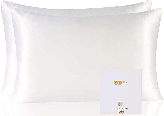ZIMASILK Pure Mulberry Silk Pillowcase 2 Pack Soft and Smooth Both Sides Premium Grade 6A Silk 600 Thread Count with Hidden Zipper Queen 20 39 39 x30 39 39 White Selected