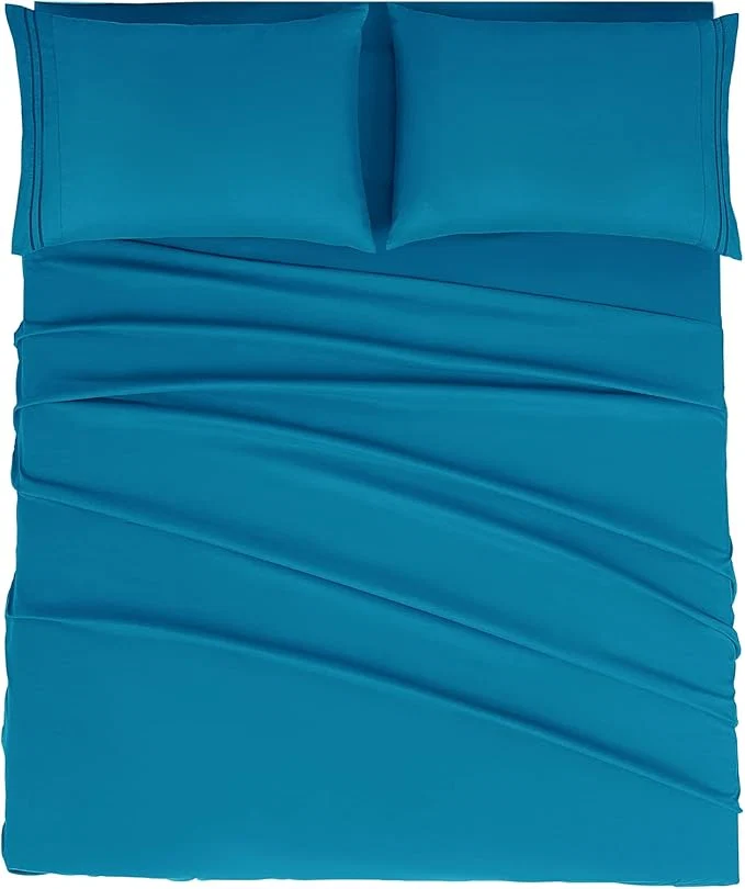 Optimized Mejoroom Bed Sheets Set – Extra Soft Luxury Full Sheets with 16 Inch Deep Pocket – Premium Bedding Collection – Breathable Wrinkle Fade amp Stain Resistant – 4 Piece Full Peacock Blue Stylish