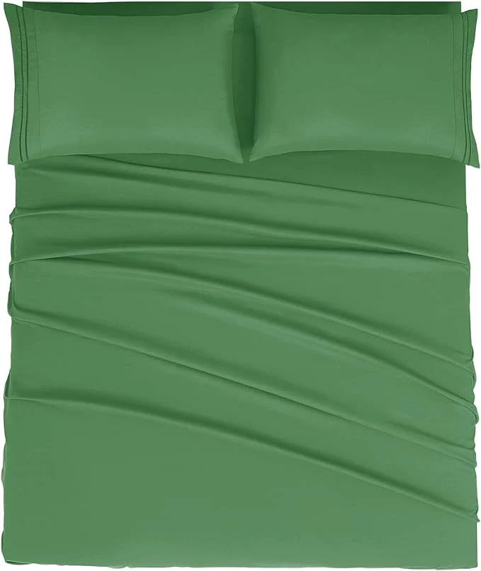 Fine Mejoroom California King Size Sheet Set – Soft Microfiber Bed Sheets Deep Pocket Fitted Sheet Breathable Wrinkle amp Fade Resistant – 4 Piece California King Calla Green Minimalist