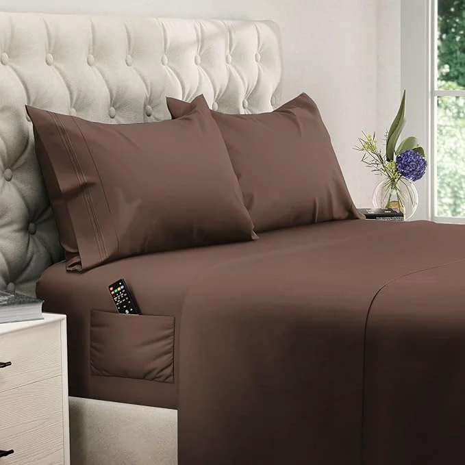 Relaxed DREAMCARE King Size Sheets Set – Cooling Bed Sheets – 4pcs Set – up to 15 quot Deep Pocket King Sheet Set – Soft amp Long Lasting Cooling – Fine Brushed Microfiber with Side Pocket – Mocha Brown Outstanding