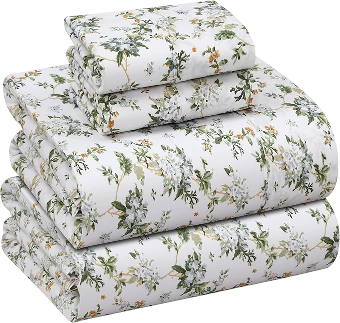 Reusable RUVANTI Cotton Sheets – California King Percale Bedding Cooling amp Breathable Floral Design Durable with a Crisp Soft amp Comfortable Feel 14 quot Deep Pocket 4-Piece Set Heritage Reliable