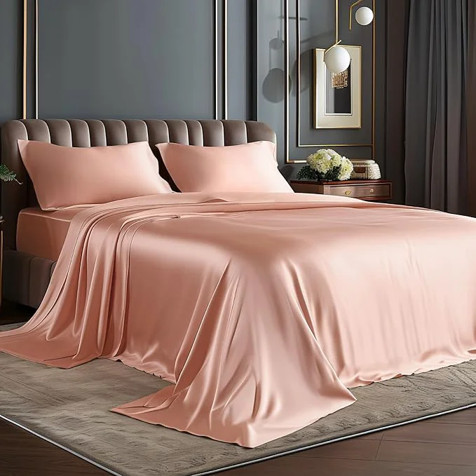 Smooth BEDELITE Satin Sheets Twin XL Size Bed Set Luxury Soft Coral Pink Silky Sheets for Hair and Skin Similar to Silk Bed Sheets Set 3 Pieces with 1 Deep Pocket Fitted Sheet 1 Flat Sheet 1 Pillowcase Easy-to-Use